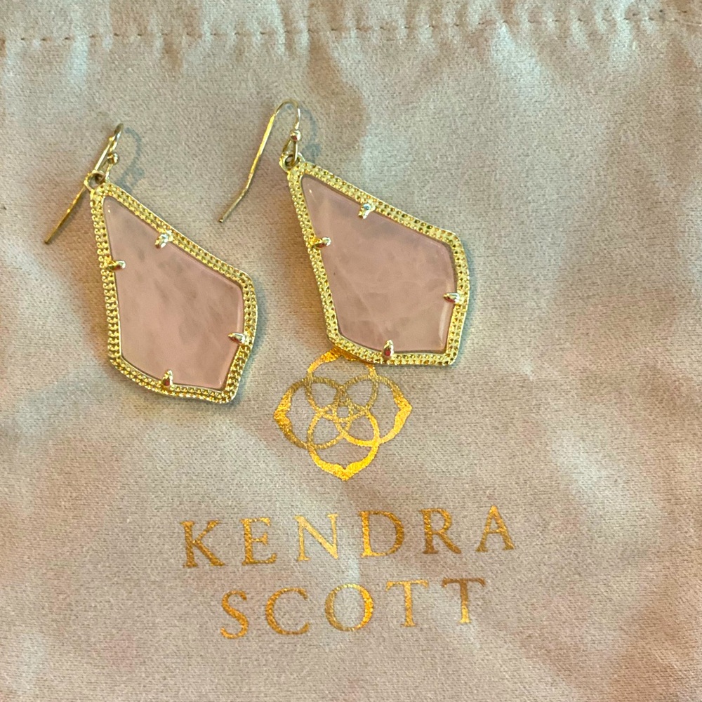 Kendra Scott Alex Gold Drop Earrings Rose Quartz